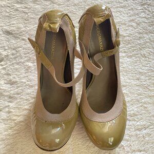 BCBGMAXAZRIA Olive Patent Leather Mary Jane Heels